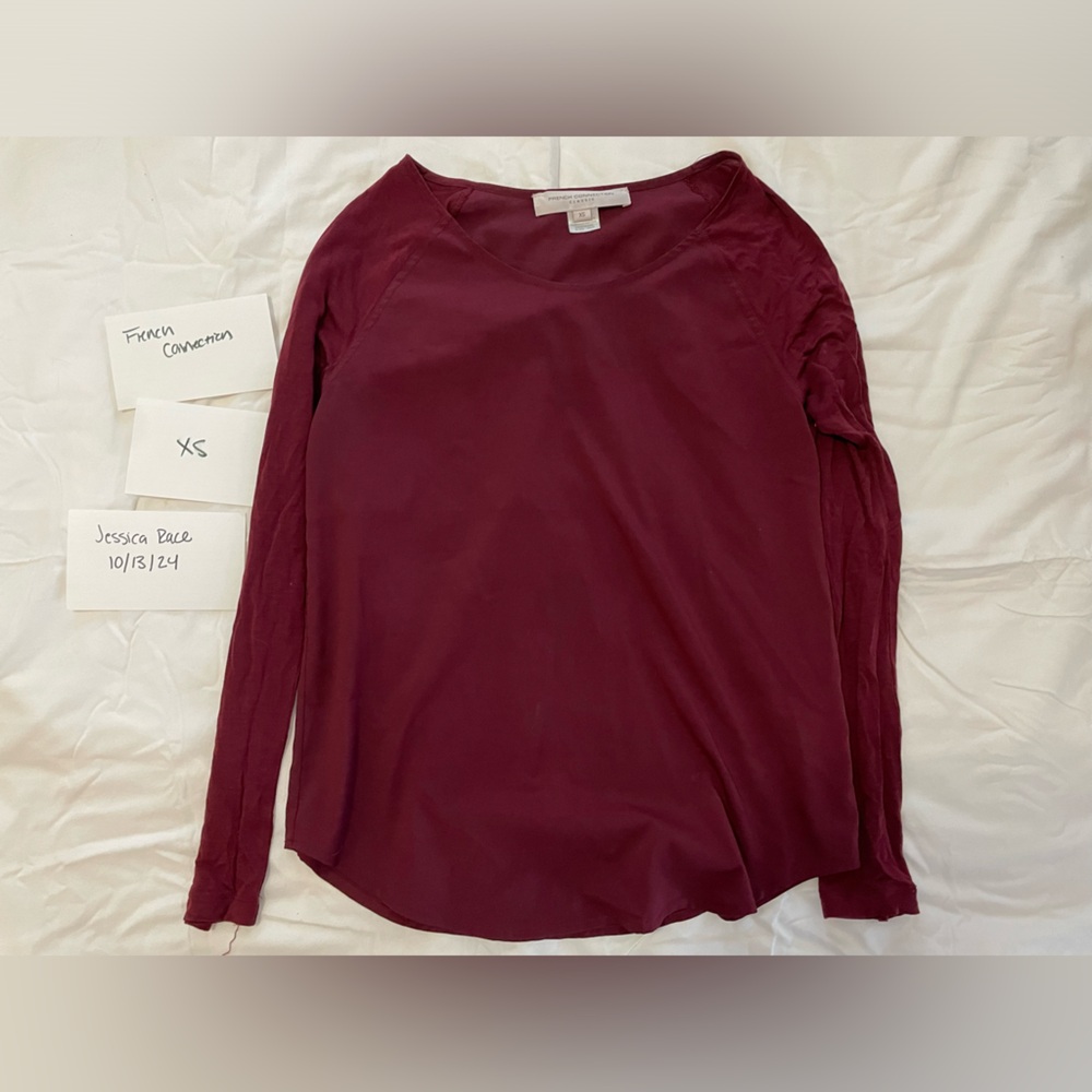 Size XS French Connection long sleeves, garnet or red  top